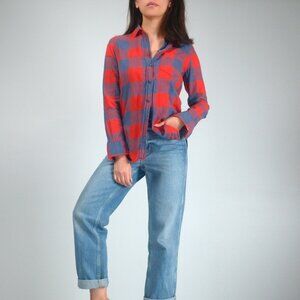 J. Crew Buffalo Check Plaid Boy Shirt, Red & Blue Collared Button Down, sz 0P